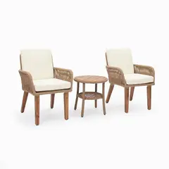 BASEMENT HOME - Juego de Sala o Balcón para Exterior y Terraza Moderno en Madera (2 Poltronas + Mesa) Cue - 0% Interés a 3, 6 o 12 Cuotas Pagando con tu CMR Banco Falabella