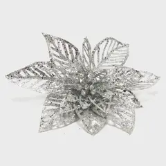 MICA - Adorno Navideño: Flor Plateada 18 cm