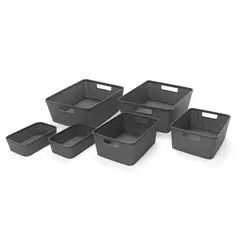 MICA - Cajas Organizadoras. Set x6 Cestas Organizadoras Plásticas. 2 Pequeñas, 2 Medianas y 2 Grandes