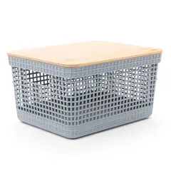 OU - Cesta Organizadora con Tapa Multiusos Polipropileno 19.2 x 23 cm. Cesta de Ropa. Cesta Organizadora de baño Mica