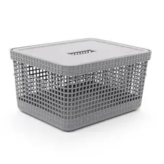 OU - Cesta Organizadora Multiusos con Tapa de Polipropileno 22 x 28 cm. Cesta de Ropa. Cesta Organizadora de baño Mica