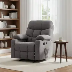 MICA - Silla Reclinable 1 Puesto Masajeadora, Mecedora con Calentador y Puertos USB en Tela Thunder 105 x 95 x 95 cm - 0% Interés a 3, 6 o 12 Cuotas Pagando con tu CMR Banco Falabella