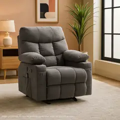 MICA - Silla Reclinable 1 Puesto Masajeadora, Mecedora con Calentador y Puertos USB en Tela Thunder 105 x 95 x 95 cm - 0% Interés a 3, 6 o 12 Cuotas Pagando con tu CMR Banco Falabella