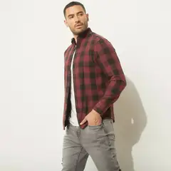 MOSSIMO - Camisa para Hombre de Cuadros Manga larga