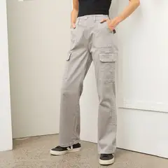 BASEMENT - Pantalón Cargo para Mujer Tiro alto de Algodón
