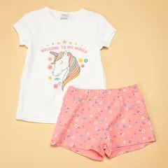YAMP - Pijama para Niña 2 piezas con Estampado Cintura elásticada Manga corta de Algodón