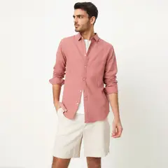 BASEMENT - Camisa Hombre Manga larga Slim Lino