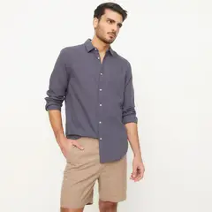 BASEMENT - Camisa Hombre Manga larga Slim Lino