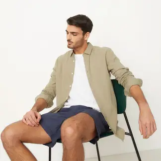 BASEMENT - Camisa Hombre Manga larga Slim Lino