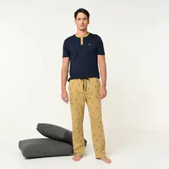 NEWPORT - Pijama para Hombre Larga Manga corta con Estampado de Algodón