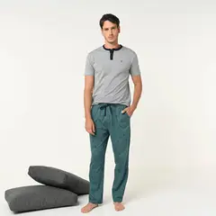 NEWPORT - Pijama para Hombre Larga Manga corta con Estampado de Algodón