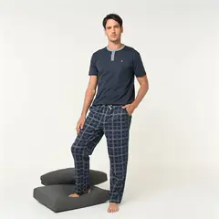NEWPORT - Pijama para Hombre Larga Manga corta de Cuadros de Algodón
