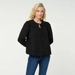 UNIVERSITY CLUB - Blusa para Mujer con Ojalillo Manga larga de Algodón