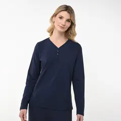 BLU - Camiseta de pijama Mujer Manga larga de Algodón