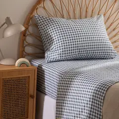 MICA KIDS - Sábanas de Algodón 180 Hilos Suave Vichy Azul. Juegos de Sábanas Estampadas para cama Sencillo y Doble
