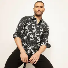 MOSSIMO - Camisa Hombre con Estampado Manga larga Slim de Algodón