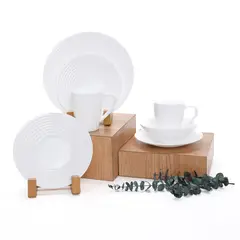 MICA - Juegos de vajilla 4 Puestos Opal Rayas Blanco