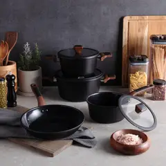 undefined - Juego de ollas de cerámica Wurden de Cocina Antiadherente Black 7 Piezas