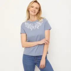NEWPORT - Camiseta Mujer con Bordado Manga corta de Algodón