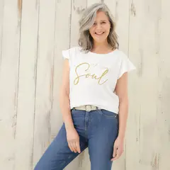 SOUTHLAND - Camiseta Mujer con Lentejuelas Manga corta de Algodón