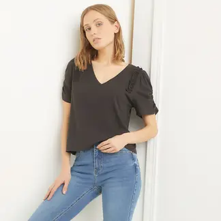 BASEMENT - Camiseta Mujer Manga corta globo de Algodón