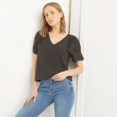 BASEMENT - Camiseta Mujer Manga corta globo de Algodón