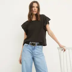 BASEMENT - Camiseta Mujer con Boleros Manga corta de Algodón