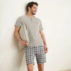 NEWPORT - Pijama Hombre Manga corta de Cuadros de Algodón