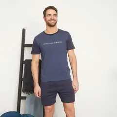 BENETTON - Pijama Hombre Manga corta con Logo de Algodón