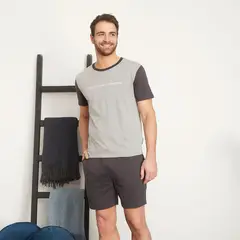 BENETTON - Pijama Hombre Manga corta con Logo de Algodón