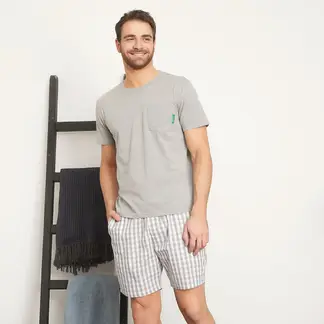 BENETTON - Pijama Hombre Manga corta de Cuadros de Algodón