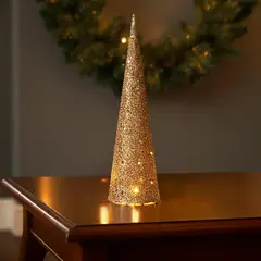 MICA - Adorno Árbol de Navidad: Pino Plateado 40 cm (No incluye baterias)
