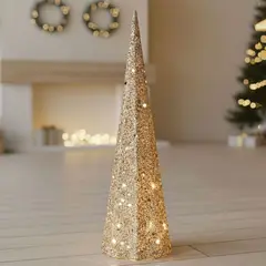 MICA - Adorno Árbol de Navidad: Pino Plateado 60 cm (No incluye baterias)