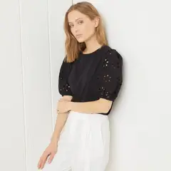 UNIVERSITY CLUB - Camiseta Mujer con Ojalillo Manga corta de Algodón