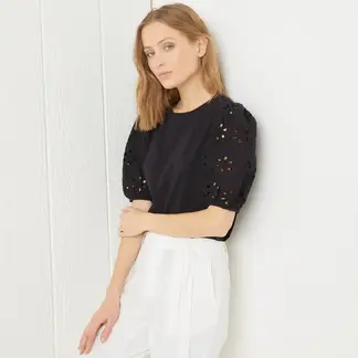 UNIVERSITY CLUB - Camiseta Mujer con Ojalillo Manga corta de Algodón