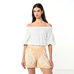 BASEMENT - Short Mujer Tiro alto con Bordado