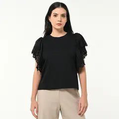 BASEMENT - Camiseta Mujer con Ojalillo Manga corta de Algodón