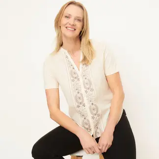 NEWPORT - Blusa Mujer con Bordado Manga corta