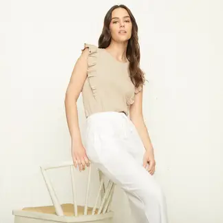 UNIVERSITY CLUB - Blusa Mujer con Boleros Sin mangas de Algodón