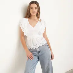 SYBILLA - Blusa Mujer Ojalillo Sin mangas de Algodón