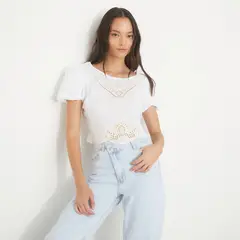 SYBILLA - Blusa Mujer Bordado Manga corta globo de Algodón