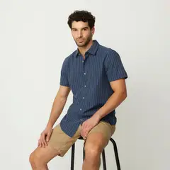 NEWPORT - Camisa Hombre de Rayas Manga corta Recto de Algodón