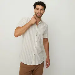 NEWPORT - Camisa Hombre de Rayas Manga corta Recto de Algodón