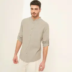 BASEMENT - Camisa Hombre Manga larga Slim de Lino