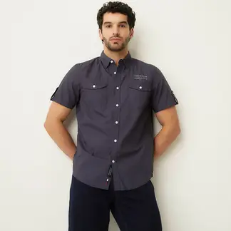 UNIVERSITY CLUB - Camisa Hombre Manga corta Slim de Algodón