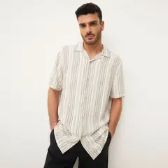 BASEMENT - Camisa Hombre de Rayas Manga corta Slim de Lino