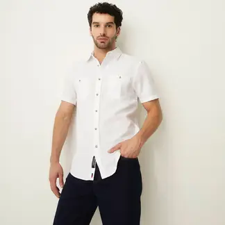 UNIVERSITY CLUB - Camisa Hombre Manga corta Slim de Lino