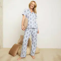 SOUTHLAND - Conjunto pijama mujer pantalón largo y manga corta