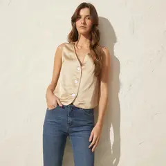 BASEMENT - Blusa Mujer Sin mangas de Satín