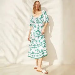 BASEMENT - Vestido Mujer Largo con Estampado de Lino